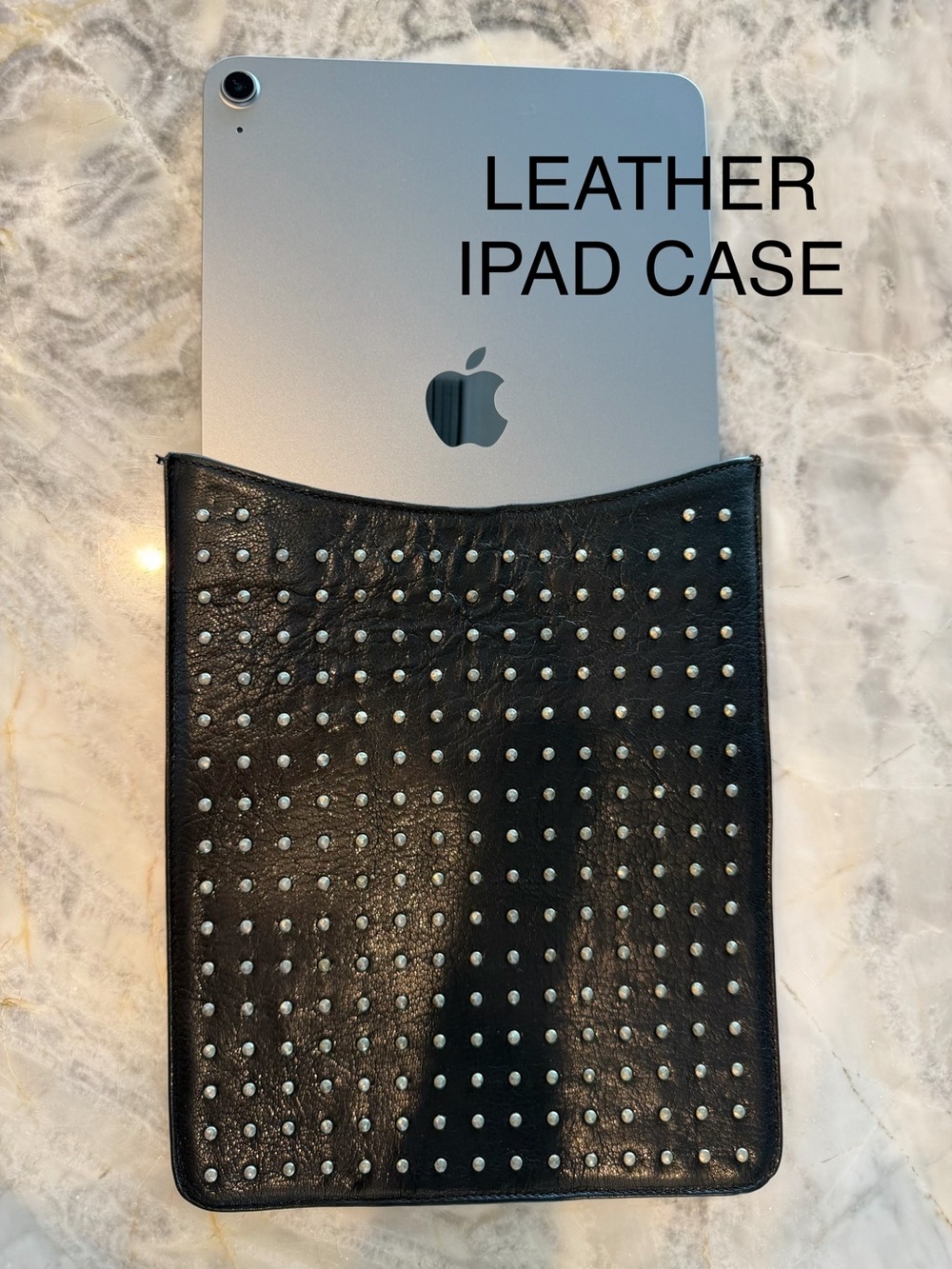ABAS Black Studded genuine Leather iPad tablet case sleeve